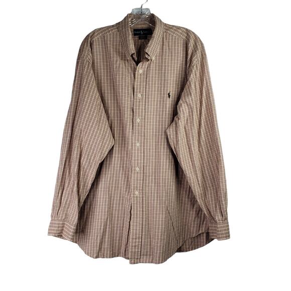 Polo Ralph Lauren Shirt Oxford Mens Blake XL Fall Brown Plaid LS Button Down - Picture 2 of 11